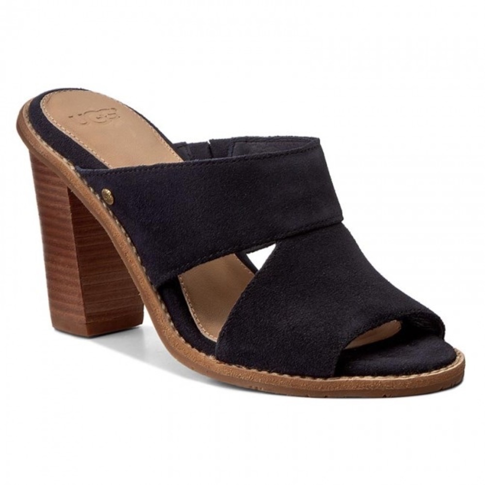UGG Celia Leather Suede Block Chunky High Heel Sandals